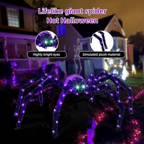 Halloween Decorations Outside Giant Spider - HOYECHI Outdoor Halloween Decor Lighted Spider 4.2FT, Light Up Spider with 90 LED Lights, Ground Stakes, for Front Yard Porch Gardens Lawns Party - Image 2