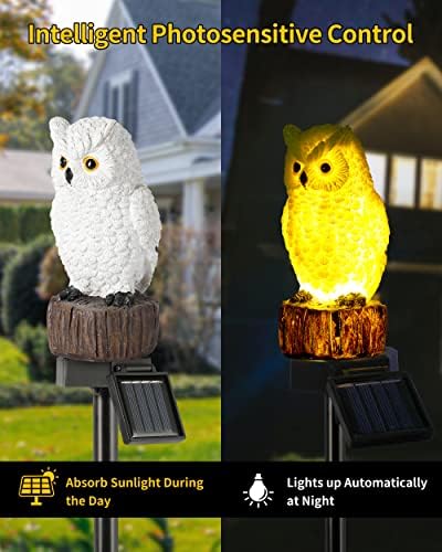 iStatue 2PC Solar Owl Garden Stake Lights, Handcrafted Resin Owl Outdoor Decor with Soft Warm Light, Solar Powered Lawn & Pathway Accent Gardening Gift (2-Pack, Owl) - Image 2
