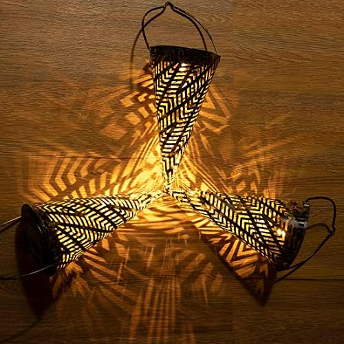 Outdoor Decorative Solar Hanging Lights with Delicate Hollow Conical Lantern Design - Set of 3 Chandelier for Patio, Tree, Garden, Yard, Porch, Backyard Pathway and Christmas Decoration. - Image 2