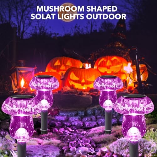 Solar Lights Outdoor, 16 Pack Mushroom Lights Outside Waterproof, Solar Powered LED Lighting for Garden, Yard, Landscape, Path, Pathway, Lawn, Walkway, Driveway, Backyard Halloween Decor (Purple) - Image 4
