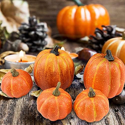 Fall Pumpkin Decor | 7 Large Orange Fake Pumpkin Fall Decorations, Artificial Pumpkins Harvest Faux Foam Pumpkins for Fall Autumn Halloween Thanksgiving Decorations Outdoor - Image 3