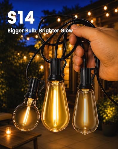 60FT(50+10) Outdoor String Lights, 2FT Spacing 25 LED Edison Bulbs, Waterproof, Shatterproof, Dimmable, Warm White, 3 Modes, Timer, Plug in Hanging Backyard Lights for Outside, Patio - Image 5