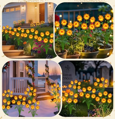 Solar Lights 4 Packs 24 Sunflower Lights Outdoor Waterproof Garden Decor - Image 4