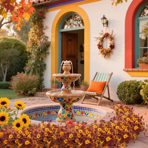 Grunyia 16 Bundles Artificial Fall Mums with Eucalyptus, Faux Daisy UV Resistant Outdoor Decor - Autumn Orange Flowers for Front Door Porch Planter, Patio, Thanksgiving Christmas (Fall Yellow&Red) - Image 7