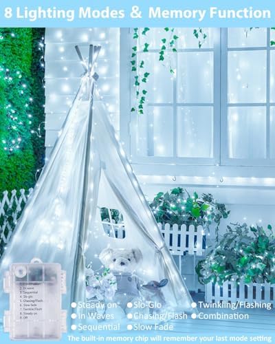 2 Pack 100 LED Fairy Lights Battery Operated with Remote, 33 FT Cool White - Image 5