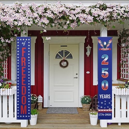 doginthehole 4th of July Decorations America 250th Anniversary Porch Banners, Freedom Eagle Door Banners 1776-2026 Patriotic Flag Decorations, Independence Day Hanging Porch Signs by doginthehole