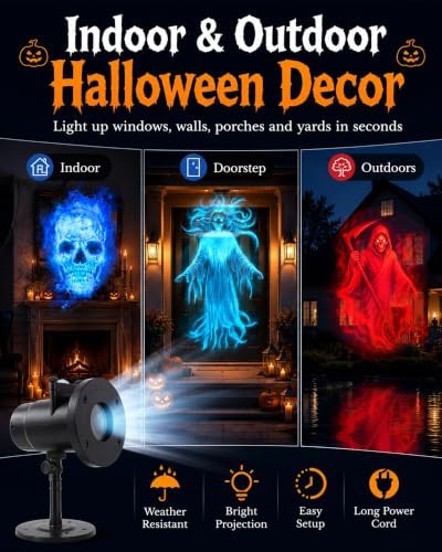 Halloween Projector Turn Your Home into a Haunted Wonderland Halloween, 10 Unique HD Projection Patterns, 32ft Uitra-Large Display Window Decorations Ghost Witch Lamp Decor Lights Garden Party，2 - Image 4