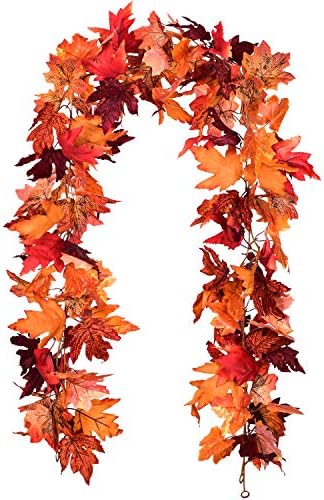 DearHouse 2 Pack Fall Garland Maple Leaf, 5.9Ft/Piece Hanging Vine Garland Artificial Autumn Foliage Garland Thanksgiving Decor for Home Wedding Fireplace Party Christmas (Red) by DearHouse