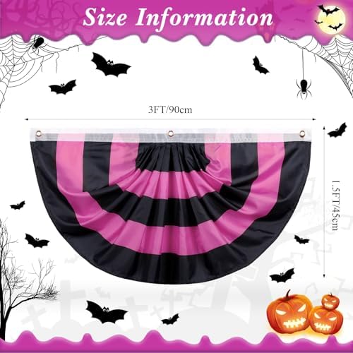 Newwiee 4 Pcs Halloween Bunting Pleated Flag Banner 3 Grommets,Black Pink - Image 2