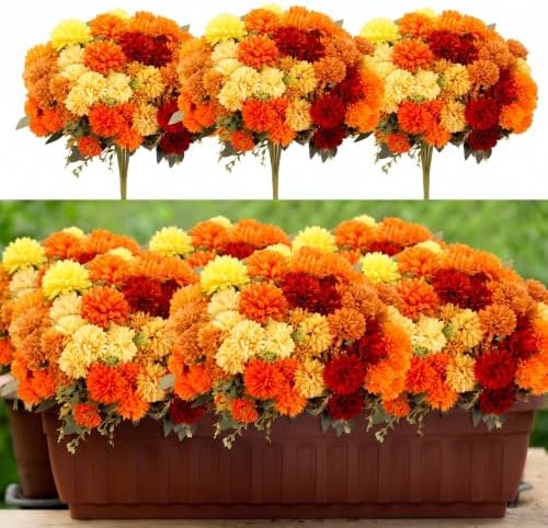 XunYee 12 Pcs Fall Artificial Flowers for Outdoor,Assorted Faux Mums by XunYee