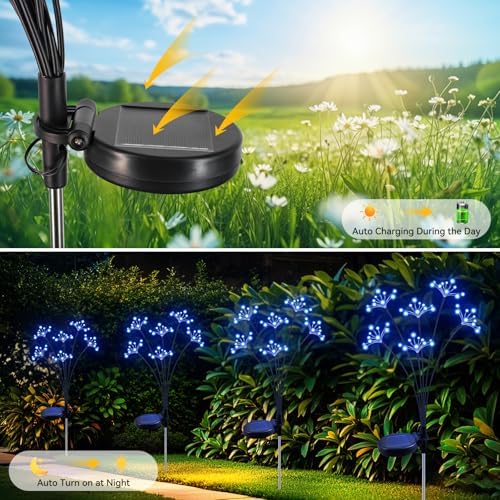 Solar Garden Lights 2 Pack Waterproof Solar Swaying Starburst Light Outdoor Lights for Yard Patio Walkway Pathway Party Wedding Christmas Decorative, Blue - Image 4