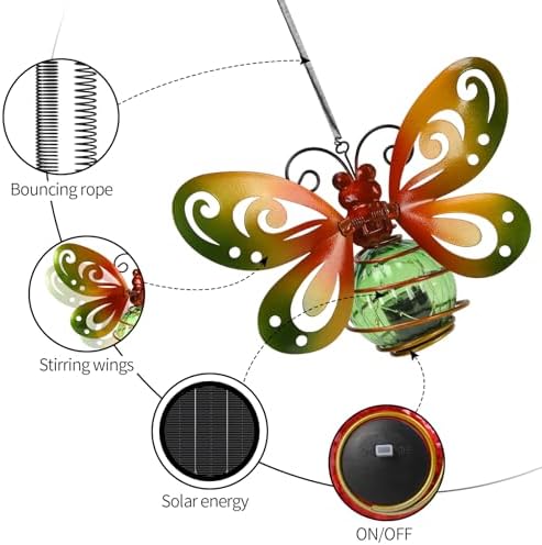 2 Pack Butterfly Garden Decor with Bouncy Springs Pendant Lights Birthday Gifts for Women Mom,Hanging Solar Lights Outside Waterproof Metal Solar Outdoor Decoration for Yard, Porch,Patio,Backyard - Image 4