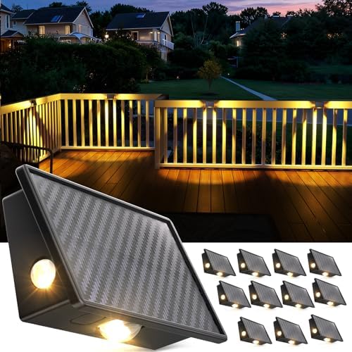 JSOT Solar Deck Lights Outdoor - 12 Pack Stair Step Fence Waterproof Light 5 Lighting Modes for Backyard Garden Wall Outside Patio Decor (Warm Light) by JSOT