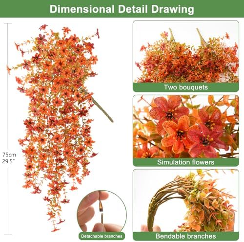 INQCMY Artificial Fall Fake Flowers for Outdoor Fake Hanging Decoration - Image 2