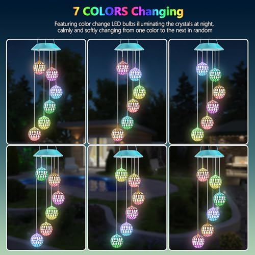 Solar Wind Chimes Outdoor,Color Changing Moroccan Ball Gift for Mom Grandma - Image 5