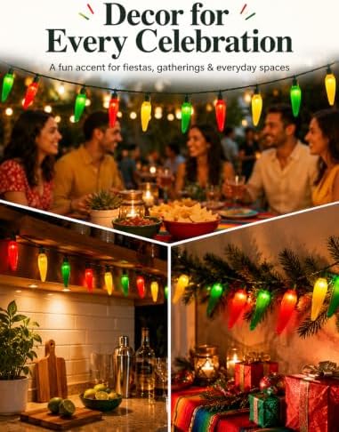 Multicolor Chili Pepper Lights, 13.6Ft Christmas Decorative String Lights with 35 Red Green Yellow Chili Light, Connectable Chili Pepper Lights for Outdoor Indoor Xmas Party Kitchen Garden - Image 7