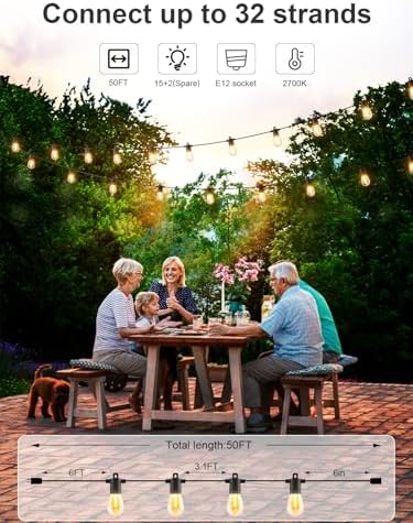 Svater Outdoor String Lights LED 50 FT, LED Patio Light Waterproof IP65 - Image 3