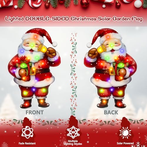 28x40 Lighted Christmas Santa Garden Flag, 8 Modes Solar LED - Image 4