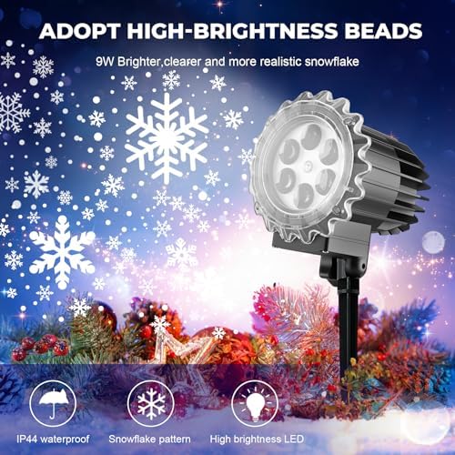 Snowflake Projector Lights Outdoor,9Watts Super Brighter,Snowfall Lamp Night Light Projection,LED Christmas Projector Lights Waterproof for Xmas,New Year, Holiday,Halloween Decorations - Image 2