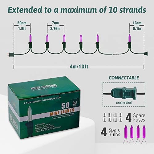 woohaha Purple Halloween Mini Lights, 2 Pack 50 Count 13FT Green Wire - Image 4