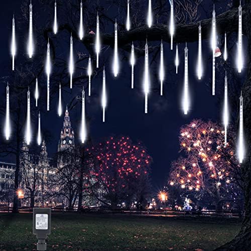 Meteor Shower Lights Outdoor, 2 Pack 11.8 Inches 10 Tubes 240 LED Snowfall Lights, Waterproof Meteor Christmas Light, Hanging Falling Rain Light for Tree Bushes Holiday Party Decoration, White by Brightown