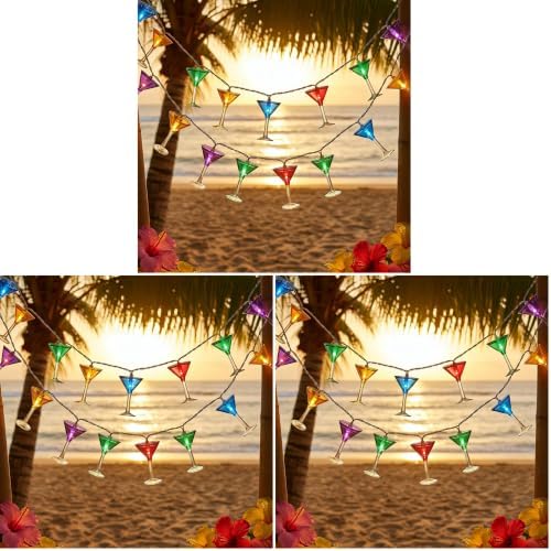 Margarita Glass String Lights, 8.5FT Summer Patio Light with 10 LED Cocktail Drink Lights, Plug in LED String Lights for Indoor Outdoor Party Bar Decor, White Wire (Pack of 3) by Cbebew