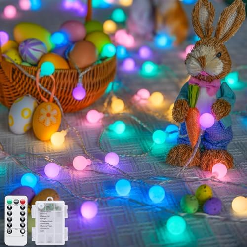 JMEXSUSS 33ft 100 LED Globe Easter Lights Battery Operated with Remote by JMEXSUSS