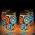 Starsoul 4 Pack Solar Lanterns Outdoor Waterproof, Mosaic Flowers Glass Solar Hanging Outdoor Lights, Decorative Solar Lantern for Outside Pathway Patio Porch Yard Decor by Starsoul