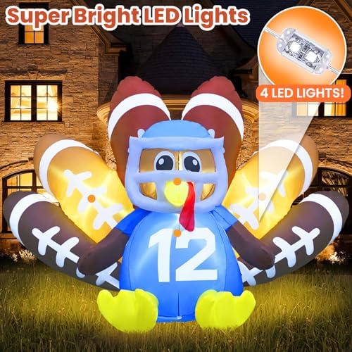 Gardwin 8FT Long Thanksgiving Inflatables Turkey Decorations,Blow up Turkey Inflatable with Built-in Led Lights,Football Inflatable Turkey Outdoor for Outdoor Garden Lawn Decor - Image 2