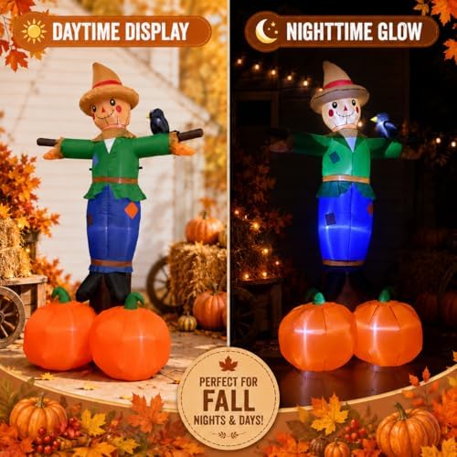 7.9FT Fall Inflatable Scarecrow with 2 Pumpkins for Thanksgiving Decor - Image 6