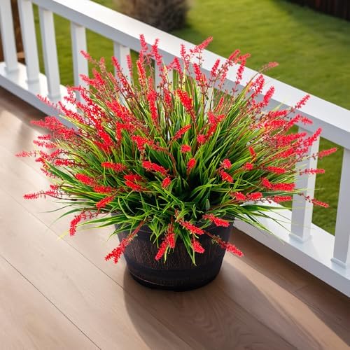 Artificial Faux Plants Flowers for Outdoor Decorations, Fake Monkey Grass for Outside Porch Patio, No Fade Realistic Greenery Plant, UV Resistant Artificial Bush Shrubs for Courtyard Window Garden - Image 2