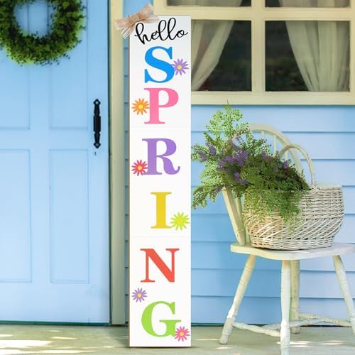 Yerliker Hello Spring Porch Sign Outdoor Decor 47" Large Welcome Decoration Daisy Flower Y'all Wooden Yard Sign for Front Door Home Yard Standing by Yerliker