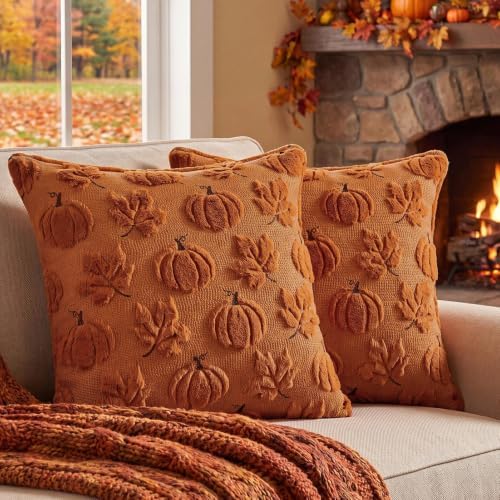 Fall Throw Pillow Covers 18x18 Set of 2 Double-Sided Maple Pumpkin Covers - Image 2