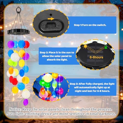 GlikCeil Solar Wind Chimes for Outside, 27.5inch Round Solar Powered Seashell Wind Chime Decorations Outside Waterproof Hanging LED for Yard, Porch, Patio, Party, Color Changing Lights - Image 3