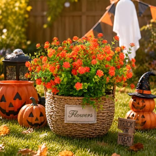 CLEANGOR 24 Pcs Artificial Mums for Outdoors, Fall Flowers (Orange Red) - Image 6