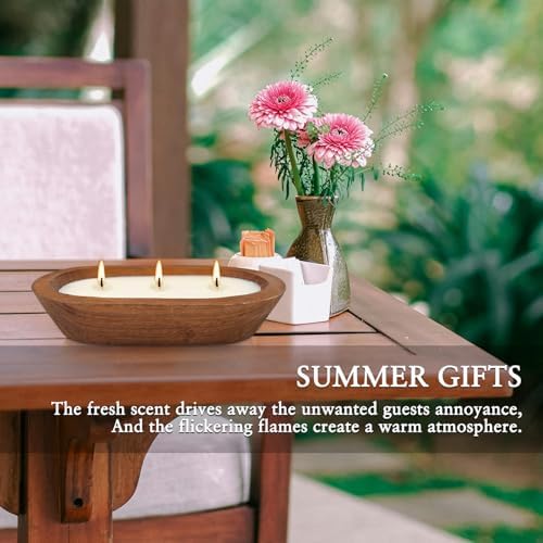 Citronella Candle in Wooden Bowl, 8oz Triple-Wick Smokeless Candle, Clean Burning Natural Citronella Scented Candle for Home Decor, Patio, Garden and Relaxation - Image 5