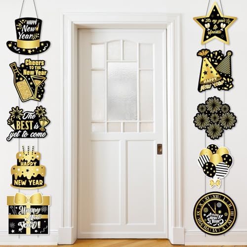 Yaomiao 2 Sets 2026 Happy Lunar New Year Decorations, Black and Gold Chinese New Year Door Banner Home Hanging Decor Years Eve Party Supplies 2026 Decorations for Outdoor Indoor Home Wall by Yaomiao