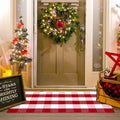Christmas Red and White Plaid Rug - 24 x 51 Inches Outdoor Front Door Decor Mat Cotton Washable Hand-Woven Rug Christmas New Year Holiday Porch Entryway Layered Doormat by Homydecor