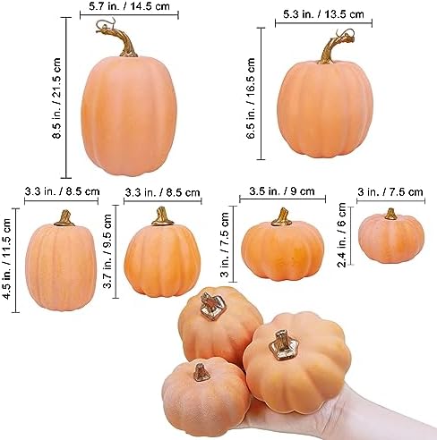 Winlyn 10 Pcs Assorted Artificial Orange Pumpkins Decorative Pumpkins Faux Light Orange Pumpkins Foam Pumpkins for Fall Harvest Autumn Wedding Thanksgiving Halloween Table Centerpiece Mantel Décor - Image 2