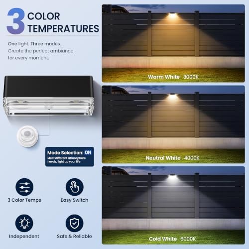 AUDERWIN Solar Fence Lights Outdoor 20 Pack-3000k/4000k/6000k, Waterproof - Image 2