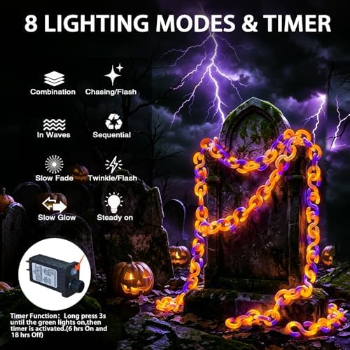 2 Pack 16.4 ft Halloween Chain Lights, Orange Halloween Lights - Image 3
