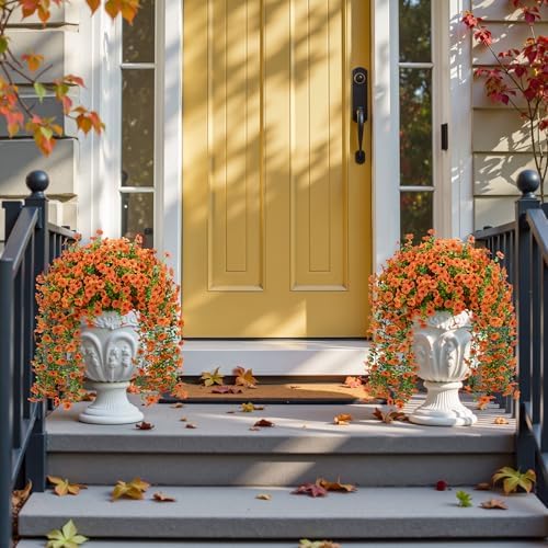 Artificial Fall Mums Fake Hanging Flowers for Outdoors 2PCS (Orange) - Image 5