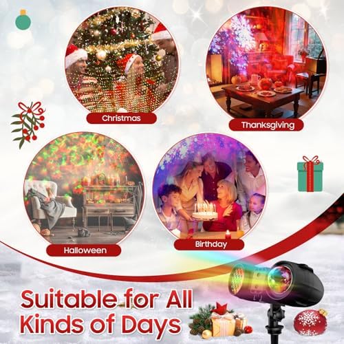 3-in-1 Christmas Projector Lights Outdoor, Dynamic Snowflakes + Ocean Wave Water Pattern + Red/Green Laser Light Show, IP65 Waterproof Remote Projector for Yard, Holiday Decor - Image 7