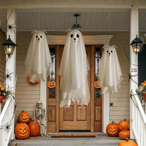 Halloween Decorations Outdoor, 3 Pack Lighted Dog Ghost Hanging Decor - Image 5