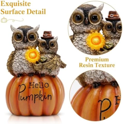 TERESA'S COLLECTIONS Fall Outdoor Decor Owl Pumpkin Solar Resin Light 7.1" - Image 3
