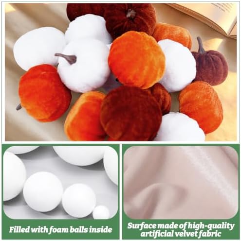 18PCS Velvet Little Pumpkins, 3 Colors Small Felt Pumpkins Fall Decor for Home Farmhouse Harvest Wedding Halloween Thanksgiving Decor - Image 3