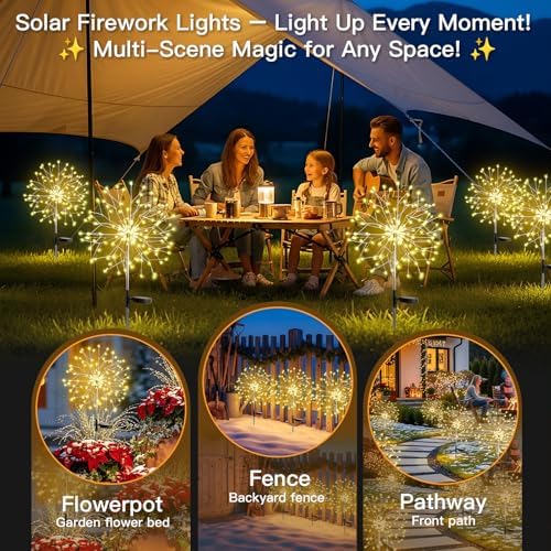 suddus Solar Garden Lights Outdoor Waterproof Decorative, Upgrade 2Pack 150LED Firework Lights, Solar Fairy Lights for Yard, Garden, Party, Patio, Pathway, Flowerbed - Warm White - Image 2