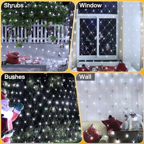 Ollny Net Lights Outdoor Mesh Lights IP67 Waterproof, 210LED 10x7ft Cool White Christmas Net Lights, Connectable Remote 8 Modes Tree Light for Bushes Shrubs Lawn Indoor Decorations - Image 6