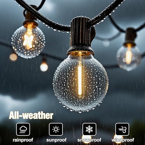 100FT Outdoor LED String Lights with 50+2 Shatterproof G40 Vintage Bulbs,Shatterproof &Waterproof Patio Lights for Porch, Deck, Garden, Backyard, Balcony - 2700K Warm White - Image 2