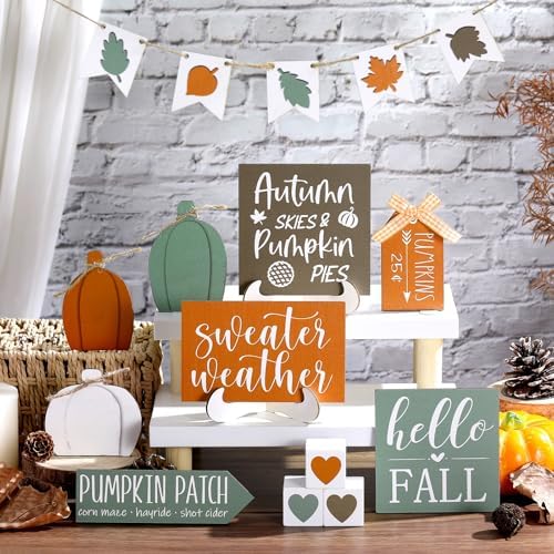Sumind 15 Pcs Fall Decorations for Home Fall Tiered Tray Decor Set,Heart - Image 6